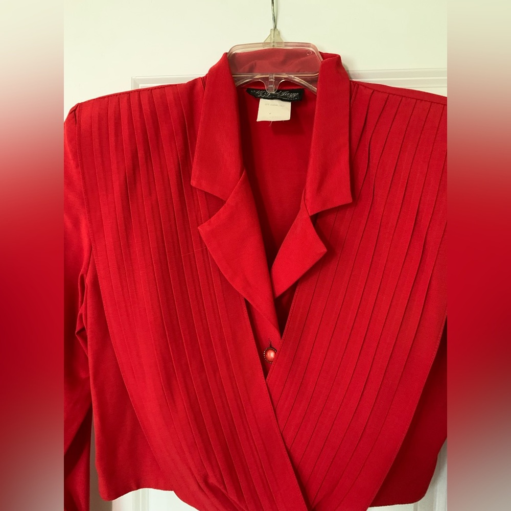 VTG Power Red Draped Artsy Statement Bold Blouse 80s 90s Shoulder Pad